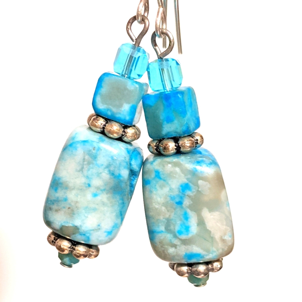 Handmade earrings with aqua Jasper stones and cr